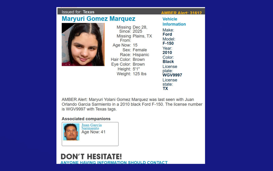 Emiten Alerta Amber por menor desaparecida; autoridades buscan a sospechoso y vehículo en Texas