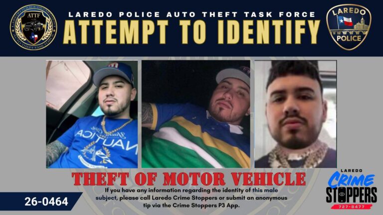 Policía de Laredo solicita ayuda para identificar a sospechoso de robo de vehículo